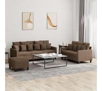Mangloder Ensemble de canapés 3 pièces en Tissu Marron avec Coussins, Pouf et Banquette, Structure métal et contreplaqué, Dimensions 198x77x80 cm, idéal Salon séjour Bureau pour Relaxation modulable