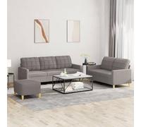 Mangloder Ensemble de canapés 3 pièces en Tissu Taupe avec Coussins, Comprenant canapé 2 Places, canapé 3 Places et Pouf, Structure Robuste en métal et contreplaqué