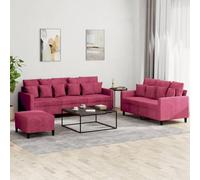 Mangloder Ensemble de canapés 3 pièces en Velours Rouge Bordeaux avec 8 Grands Coussins et 10 Petits Coussins, Structure Robuste en métal et contreplaqué, Pouf Polyvalent pour Salon, séjour ou Bureau