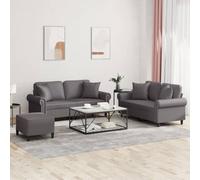 Mangloder Ensemble de canapés 3 pièces Gris en Similicuir avec Coussins Confortables et Pouf, Structure Robuste métal et contreplaqué, idéal Salon séjour Bureau pour Assise modulable et Relaxation