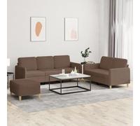 Mangloder Ensemble de canapés 3 pièces Marron Tissu avec Coussins, canapé 2 Places, canapé 3 Places et Pouf, Structure Robuste en métal et contreplaqué pour Salon séjour détente Confortable