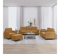 Mangloder Ensemble de canapés 4 pièces en Velours Marron avec Pouf, Coussins et Structure Robuste, Fauteuil, canapé 2 et 3 Places pour Salon, séjour, Bureau, Espace détente modulable