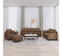 Mangloder Ensemble de canapés 4 pièces Marron en Tissu avec Coussins, Fauteuil, Pouf et Banquette, Structure Robuste en métal et contreplaqué, idéal pour Salon séjour Chambre Bureau détente modulable