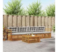 Mangloder Ensemble de canapés d'extérieur 5 pièces en Bois d'acacia Gris Naturel et Clair avec Coussins modulables pour Jardin terrasse Salon, mobilier ameublement Complet Durable et Pratique