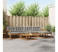 Mangloder Ensemble de canapés d'extérieur 6 pcs en Bois d'acacia Massif Gris Naturel et Clair, mobilier modulaire pour Jardin terrasse Salon, Table, Fauteuil, Pouf, Coussins Confortables