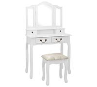 Mangloder Ensemble de coiffeuse avec tabouret, blanc, en bois de paulownia, 80 x 69 x 141 cm, avec miroir, tiroir, rangement et rangement pour chambre à coucher, salle de bain et dressing