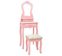Mangloder Ensemble de coiffeuse rose avec tabouret et miroir en bois de paulownia, 50 x 59 x 136 cm, avec tiroirs, rangement, étagère et espace de rangement pour chambre à coucher ou dressing