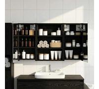 Mangloder Ensemble de meubles de salle de bain 3 pièces en bois d'ingénierie avec miroir à deux faces éclairage LED intégré rangement mural compact idéal pour organiser linge serviettes et produits de