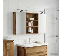 Mangloder Ensemble de Meubles de Salle de Bain 3 pièces en Bois d'ingénierie avec Miroir à Deux Faces éclairage LED USB, Rangement Mural, Porte, étagères, Colonne et tiroirs pour Espace optimisé