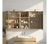 Mangloder Ensemble de Meubles de Salle de Bain 3 pièces en Bois d'ingénierie avec Miroir Double Faces éclairage LED USB Rangement Mural Compact pour Toilette sanitaire et Organisation de Linge