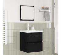 Mangloder Ensemble de meubles de salle de bain en chêne noir et blanc, 2 pièces, meuble sous lavabo avec tiroir et miroir pour un rangement peu encombrant dans les toilettes d'invités et salle de bain