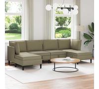 Mangloder Ensemble de Meubles Salon 6 pièces Kaki Tissu 100% Polyester canapé modulable Angle Droit avec Coussins fermes Pouf Rangement Ergonomique pour séjour Bureau Studio