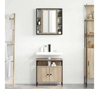 Mangloder Ensemble de mobilier de Salle de Bain avec Miroir et étagère 2 pièces en Bois d'ingénierie Marron pour Rangement Mural Compact et Design Moderne adapté à Tous Les décors