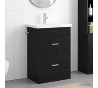 Mangloder Ensemble de mobilier de Salle de Bain en Bois d'ingénierie Chêne Noir avec lavabo, Armoire, tiroirs spacieux, robinetterie, Miroir Compact, Rangement Mural, idéal pour Espace Contemporain