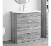 Mangloder Ensemble de mobilier de Salle de Bain Sonoma Gris en Bois d'ingénierie avec lavabo intégré, Armoire Rangement, tiroirs spacieux, Porte, étagère et robinetterie pour Espace Contemporain