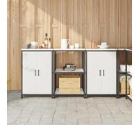 Mangloder Ensemble de Rangement Cuisine HATTEM 3 pcs Blanc Acier laminé à Froid 6 étagères 4 Portes 40,58 kg Meuble Armoire Buffet vaisselier Rangement Pratique pour Cuisine Salle à Manger