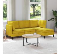 Mangloder Ensemble de salon avec coussin et espace de rangement, 4 pièces, velours jaune avec contreplaqué, 210 x 140 x 82 cm, intérieur, ergonomique, facile d'entretien, pour une ambiance de vie
