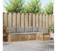 Mangloder Ensemble Meuble canapé d'extérieur 5 pièces en Bois d'acacia Massif Blanc et Gris Clair modulable pour Jardin terrasse Salon Design Moderne convivialité