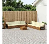 Mangloder Ensemble Meuble mobilier canapé d'extérieur 9 pcs en Bois d'acacia Naturel et crème, Design Moderne pour Jardin terrasse séjour, lot Complet avec Coussins Confortables et Table