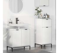 Mangloder Ensemble Meuble Salle Bain 2 pcs Blanc Bois ingénierie avec tiroir et Portes, Rangement sous lavabo et Armoire, Design Moderne pour Douche, buanderie, Toilettes, Optimal