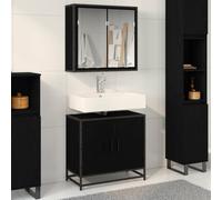 Mangloder Ensemble Meuble Salle Bain 2 pcs chêne Noir Bois d'ingénierie avec Miroir et Armoire sous-Vasque 65x33x60 cm Rangement Mural Design Moderne