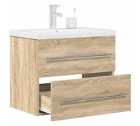 Mangloder Ensemble Meuble Salle Bain 2 pcs chêne Sonoma avec Armoire Vasque lavabo Blanc Mural Gain Place Rangement sous Placard pour Toilette Douche buanderie aménager sdb