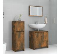 Mangloder Ensemble Meuble Salle Bain 3 pcs chêne fumé Bois d'ingénierie avec Miroir 60x45 cm Armoire Moyenne 30x30x95 cm Armoire sous lavabo 60x33x60 cm Rangement Suspendu