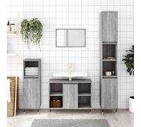 Mangloder Ensemble Meuble Salle Bain 3 pcs Sonoma Gris Bois d'ingénierie Fer Armoire lavabo Rangement Colonne Pratique pour Toilette buanderie