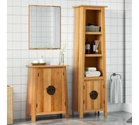 Mangloder Ensemble Meuble Salle de Bain 2 pcs Bois de pin Massif Armoire Haute 48x32x170 cm Armoire latérale 59x32x80 cm Rangement Pratique pour Toilette Douche buanderie
