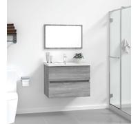 Mangloder Ensemble Meuble Salle de Bain 2 pièces Sonoma Gris en Bois d'ingénierie avec Miroir 60x37 cm, Armoire sous évier Suspendue 60x38,5x45 cm, Rangement tiroir Pratique, idéal pour sdb, Toilette