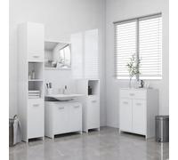 Mangloder Ensemble Meuble Salle de Bain 4 pièces Blanc Bois d'ingénierie avec Armoire Haute, Colonne, lavabo, Rangement Mural, idéal pour Toilette, Douche, buanderie, aménager Espace