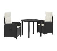 Mangloder Ensemble Meuble Salon 3 pcs Tables Basses Noir et Blanc crème en rotin PE avec Coussins Mousse, Dimensions 80x80x74 cm, Design Moderne Compact pour intérieur et extérieur