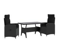 Mangloder Ensemble mobilier extérieur 3 pièces Noir polyrotin avec Table Jardin 120x70 cm et chaises réglables Confortables pour terrasse Salon Repas en Plein air Design Moderne