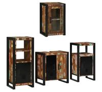 Mangloder Ensemble mobilier Salle Bain 4 pcs Bois Massif recyclé métal avec 9 étagères 5 Portes affleurantes Rangement Mural Suspendu pour sdb Toilette buanderie