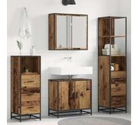 Mangloder Ensemble mobilier Salle de Bain 4 pcs Bois d'ingénierie, Miroir, Colonne, tiroirs, placards muraux, Rangement optimisé pour Douche, WC, buanderie et lavabo Moderne