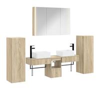 Mangloder Ensemble mobilier Salle de Bain 6 pièces chêne Sonoma avec éclairage LED Miroir Double Face Portes réversibles Grand Rangement Bois d'ingénierie Montage Mural Adaptable