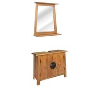 Mangloder Ensemble mobilier Salle de Bain en Bois de pin Massif, Meuble-lavabo 70x32x63 cm avec Miroir 70x12x77 cm, Style Vintage, Rangement Pratique pour sdb et Toilette, Facile à Assembler