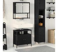 Mangloder Ensemble mobilier Salle de Bain Noir en Bois d'ingénierie avec Meuble sous évier 60x30x60 cm et Meuble Mural 60x16x60 cm, Rangement Suspendu, étagères Pratiques pour sdb et buanderie