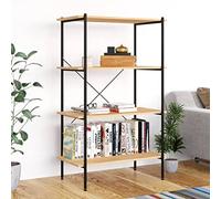 Mangloder Étagère à 4 Niveaux Noir et chêne 80x40x130 cm Meuble de Rangement modulable pour Salon Bureau Chambre avec Compartiments et niches