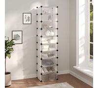 Mangloder Étagère à chaussures transparente avec porte, 44 x 32 x 174 cm, en plastique PP et cadre en acier, empilable, peu encombrant, avec marteau en bois, espace de rangement fermé pour baskets