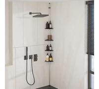 Mangloder Étagère d'angle télescopique pour salle de bain et douche, 4 étages, hauteur réglable de 235 à 280 cm, en aluminium argenté, avec fentes de drainage, pour shampoing et gel douche, rangement
