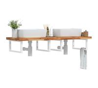 Mangloder Étagère de lavabo murale en acier et bois d'acacia, 120 x 50 cm, étagère avec espace de rangement pour meubles de salle de bain, accessoire pour lavabo, commode, console, porte-serviettes