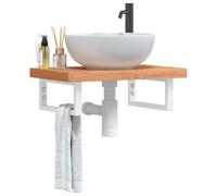 Mangloder Étagère de lavabo murale en acier et bois de hêtre massif 60 x 40 cm avec supports, peu encombrant, robuste, pour meubles de salle de bain, étagère, porte-serviettes, embout et espace de