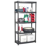 Mangloder Étagère de rangement à 5 niveaux - Noir - 85 x 40 x 185 cm - En plastique - Pour charges lourdes - Pour atelier, cave - Pour un rangement et une organisation stables