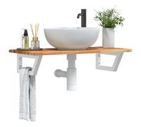 Mangloder Étagère d'évier murale en acier et bois d'acacia massif, 100 x 40 cm, avec supports trapézoïdaux, étagère peu encombrante pour salle de bain, espace de rangement pour cosmétiques, serviettes