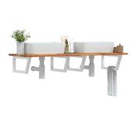 Mangloder Étagère d'évier murale en acier et bois d'acacia massif, 140 x 50 cm, avec supports trapézoïdaux pour meubles de salle de bain et lavabo, espace de rangement peu encombrant pour cosmétiques