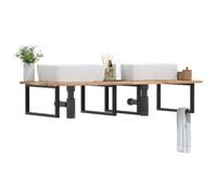 Mangloder Étagère d'évier murale en acier et bois d'acacia massif 140 x 60 cm avec supports rectangulaires pour salle de bain, lavabo, étagère, espace de rangement et suspension pour serviettes