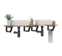 Mangloder Étagère d'évier murale en acier et bois d'acacia massif 160 x 40 cm avec supports trapézoïdaux pour salle de bain, lavabo, rangement de cosmétiques et serviettes