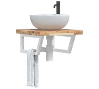 Mangloder Étagère d'évier murale en acier et bois d'acacia massif, 50 x 50 x 4 cm, charge jusqu'à 100 kg, étagère peu encombrante pour salle de bain, avec support trapèze et espace de rangement