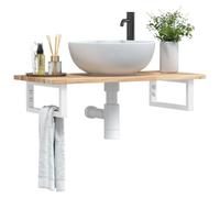 Mangloder Étagère d'évier murale en acier et bois d'acacia massif, 80 x 40 cm, étagère peu encombrante pour salle de bain avec grande capacité de charge, espace de rangement pour cosmétiques et